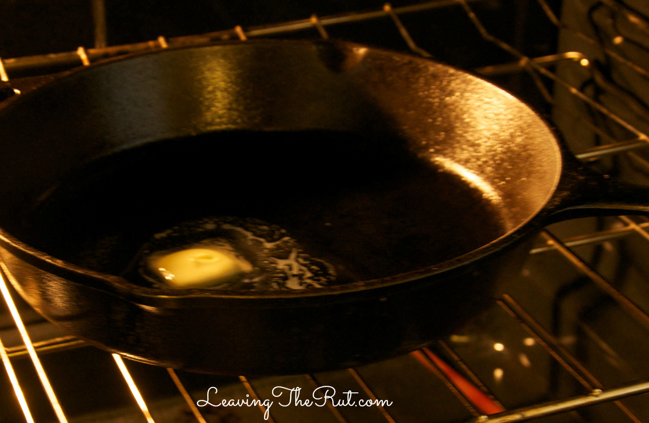 Preheating skillet and melting butter